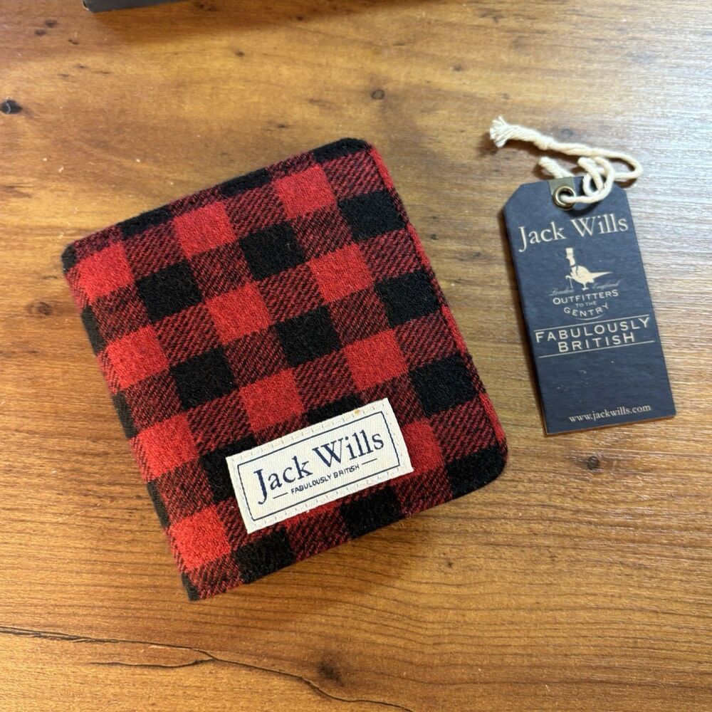 Jack Wills Black Red Check Tartan Card Holder Wallet Bill Fold NEW